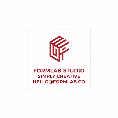 1行目に「[FORMLAB STUDIO]」、2行目に「[SIMPLY CREATIVE]」、3行目に「[HELLO@FORMLAB.